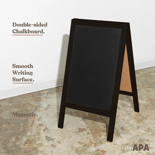 Alt view image 5 of 7 - A Frame Chalk Board Easel Sign 40x20 in - Sandwich Signs Outdoor Solid Wood A Frame Chalkboard Sign, Magnetic Double-Sided Blackboard Easel, Includes Chalk & Eraser