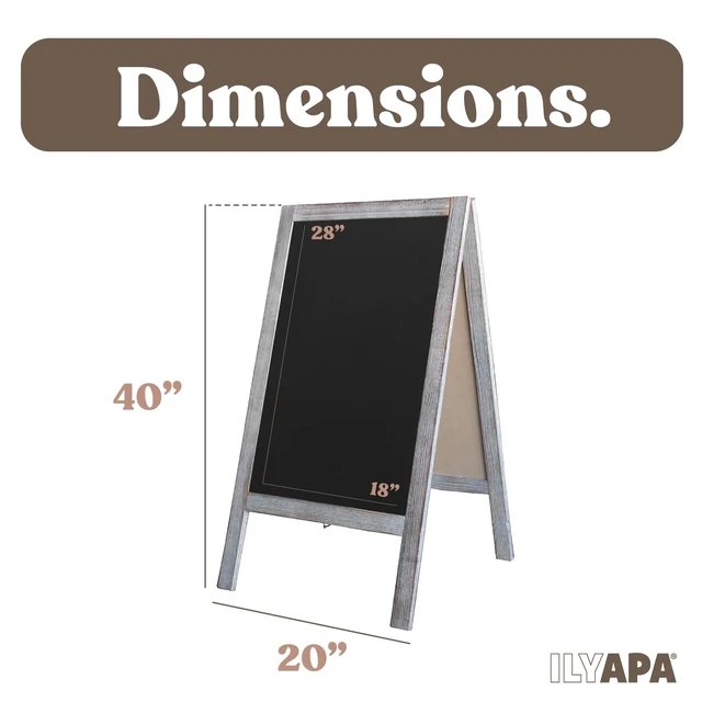 Alt view image 2 of 7 - A Frame Chalk Board Easel Sign 40x20 in - Sandwich Signs Outdoor Solid Wood A Frame Chalkboard Sign, Magnetic Double-Sided Blackboard Easel, Includes Chalk & Eraser