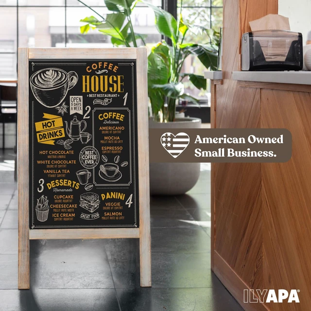 Alt view image 4 of 7 - A Frame Chalk Board Easel Sign 40x20 in - Sandwich Signs Outdoor Solid Wood A Frame Chalkboard Sign, Magnetic Double-Sided Blackboard Easel, Includes Chalk & Eraser