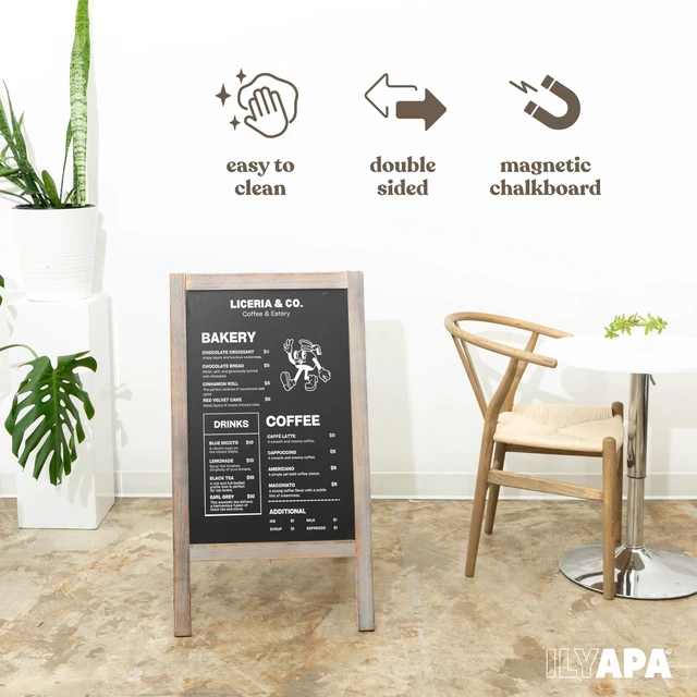Alt view image 3 of 7 - A Frame Chalk Board Easel Sign 40x20 in - Sandwich Signs Outdoor Solid Wood A Frame Chalkboard Sign, Magnetic Double-Sided Blackboard Easel, Includes Chalk & Eraser