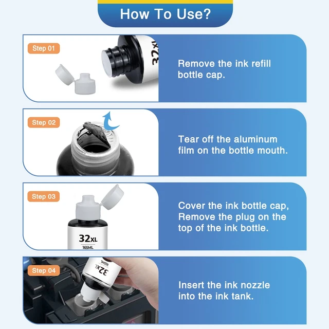 Alt view image 5 of 7 - 32xl Black Ink Bottle 31 Smart Tank 5101 6001 5000 7602 7301 Ink Refill Compatible for HP 31 Ink Bottles Set for Ink 31 and 32xl Compatible for HP Smart Tank 7603 5100 5003 6003 651 7002 5000 7001