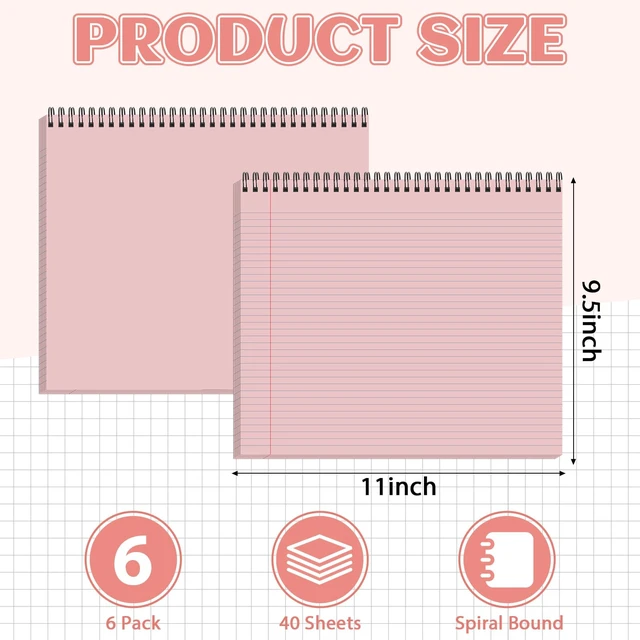 Alt view image 2 of 7 - 6 Pack Landscape Legal Pads, 11 x 9.5 Inch, College Ruled Cute Color, 40 Sheets, 80GSM Lined Notepads,Punched Top Spiral Bound Notebooks for School,Office,Home