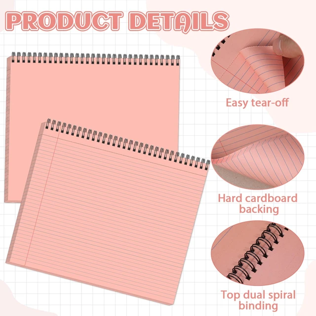 Alt view image 3 of 7 - 6 Pack Landscape Legal Pads, 11 x 9.5 Inch, College Ruled Cute Color, 40 Sheets, 80GSM Lined Notepads,Punched Top Spiral Bound Notebooks for School,Office,Home