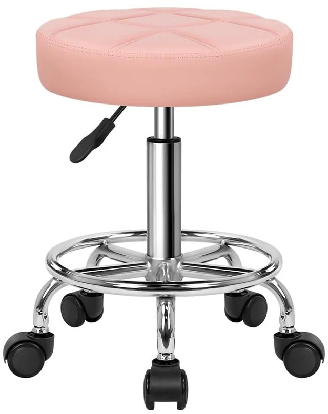 Main image of Round Rolling Stool Chair PU Leather Height Adjustable Swivel Drafting Work SPA Shop Salon Stools with Wheels Office Chair Small (Pink)