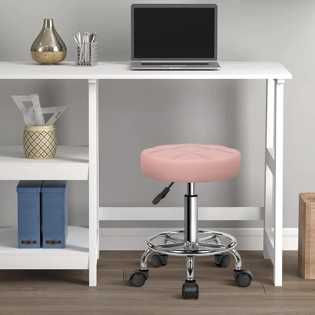 Alt view image 2 of 7 - Round Rolling Stool Chair PU Leather Height Adjustable Swivel Drafting Work SPA Shop Salon Stools with Wheels Office Chair Small (Pink)