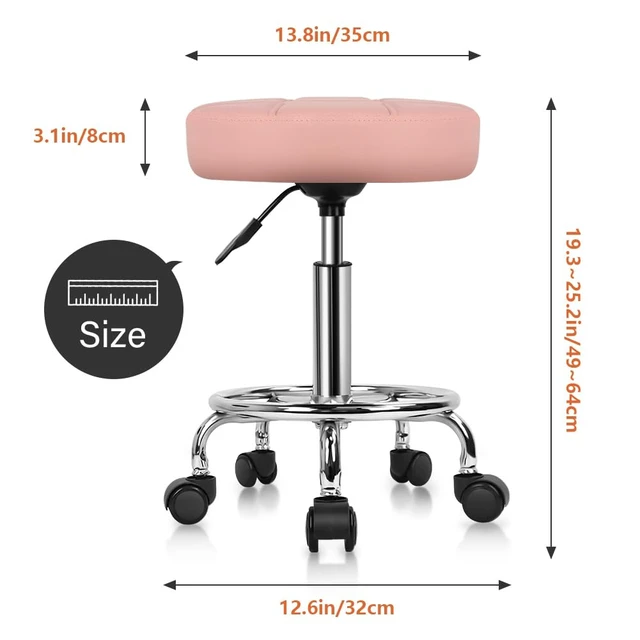 Alt view image 3 of 7 - Round Rolling Stool Chair PU Leather Height Adjustable Swivel Drafting Work SPA Shop Salon Stools with Wheels Office Chair Small (Pink)