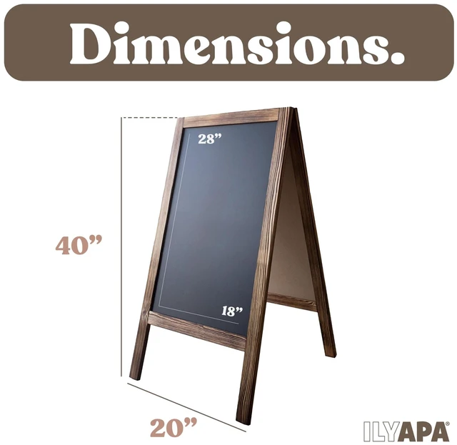 Alt view image 2 of 6 - A Frame Chalk Board Easel Sign 40x20 in - Sandwich Signs Outdoor Solid Wood A Frame Chalkboard Sign, Magnetic Double-Sided Blackboard Easel, Includes Chalk & Eraser