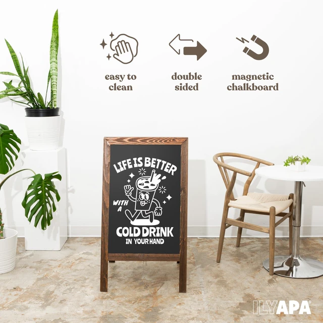 Alt view image 3 of 6 - A Frame Chalk Board Easel Sign 40x20 in - Sandwich Signs Outdoor Solid Wood A Frame Chalkboard Sign, Magnetic Double-Sided Blackboard Easel, Includes Chalk & Eraser