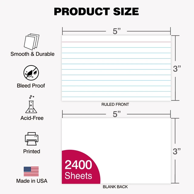 Alt view image 2 of 7 - Index Cards Bulk, 2400 Flash Cards (24 Packs of 100), Wide Ruled Notecard, Blank Back Note Cards, Lined Flashcards for Studying School Home and Office, Made in USA (3x5)