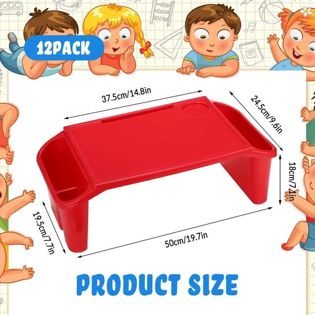 Alt view image 4 of 7 - 12 Pack Kids Lap Desks with Storage, Plastic Lap Trays, Blue Red