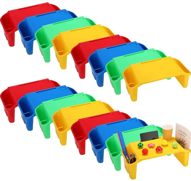 Main image of 12 Pcs Kids Lap Desk Bulk Tray Lap Table Bed Table Plastic Desk with Extra Storage Space Activities Children Portable for Kids Students Work Study School Classroom(Colorful)