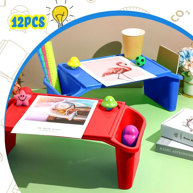 Alt view image 6 of 7 - 12 Pack Kids Lap Desks with Storage, Plastic Lap Trays, Blue Red