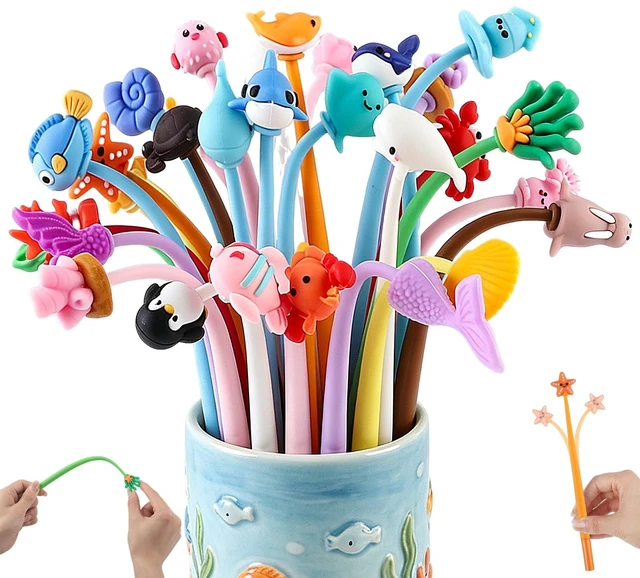 Main image of 30 Ocean Animal Pens, Cute Prize Gifts for Kids Classroom 30 Styles, Soft Silicone Toppers, Stress-Relief Swing Design, Smooth Writing, Classroom Prizes, Birthday Gifts