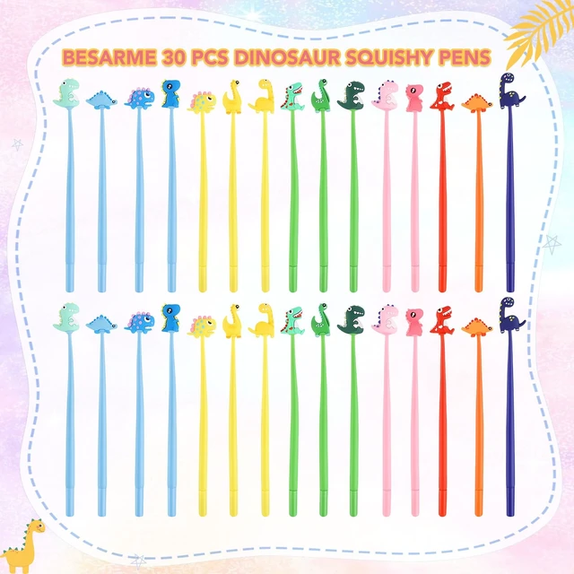Alt view image 2 of 7 - 30 Pack Dinosaur Pens For Kids, Silicone Party Favor Pens Soft Grip, Assorted Dinosaur Toppers, Smooth Writing, Student Birthday Gifts from Teacher Birthday Party Favors