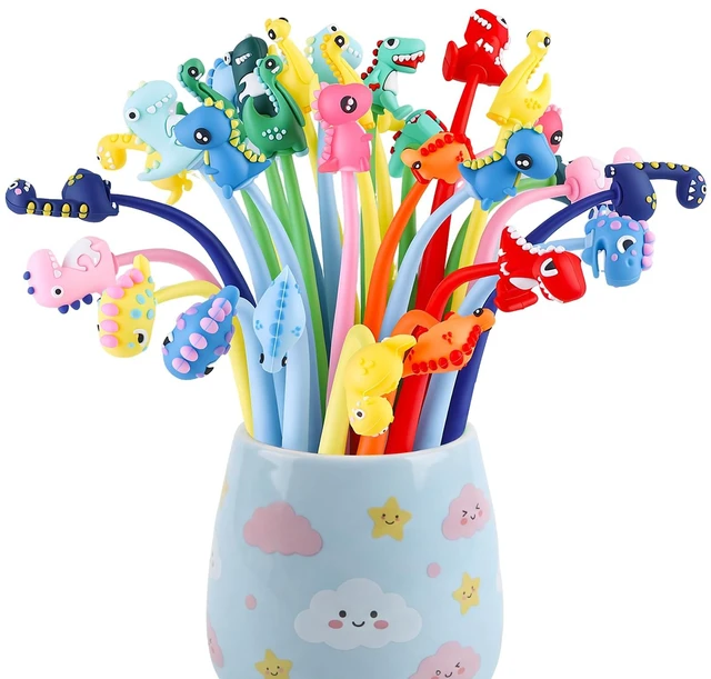 Main image of 30 Pack Dinosaur Pens For Kids, Silicone Party Favor Pens Soft Grip, Assorted Dinosaur Toppers, Smooth Writing, Student Birthday Gifts from Teacher Birthday Party Favors