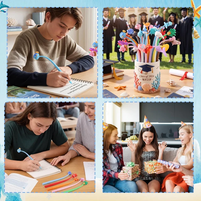 Alt view image 7 of 7 - 30 Ocean Animal Pens, Cute Prize Gifts for Kids Classroom 30 Styles, Soft Silicone Toppers, Stress-Relief Swing Design, Smooth Writing, Classroom Prizes, Birthday Gifts