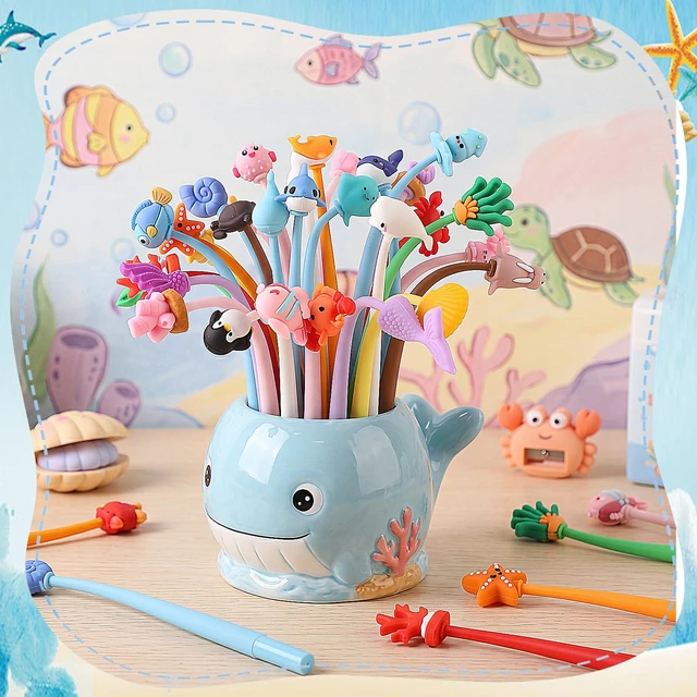 Alt view image 3 of 7 - 30 Ocean Animal Pens, Cute Prize Gifts for Kids Classroom 30 Styles, Soft Silicone Toppers, Stress-Relief Swing Design, Smooth Writing, Classroom Prizes, Birthday Gifts