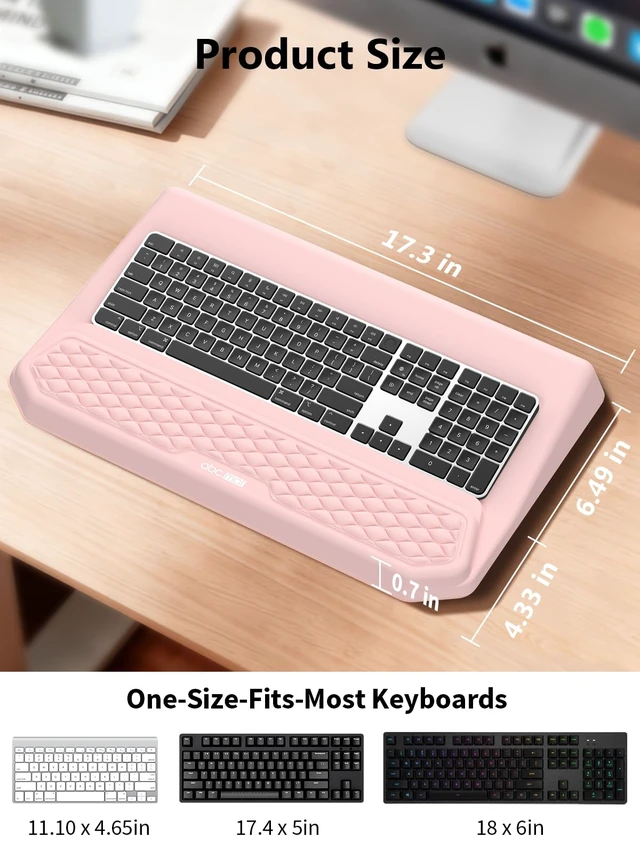 Alt view image 4 of 7 - 2-in-1 Ergonomic Keyboard Stand with Wrist Rest, Pink Comfy Keyboard Riser Holder with Massage Design, Non-Slip Base, Pain Relief for Typing