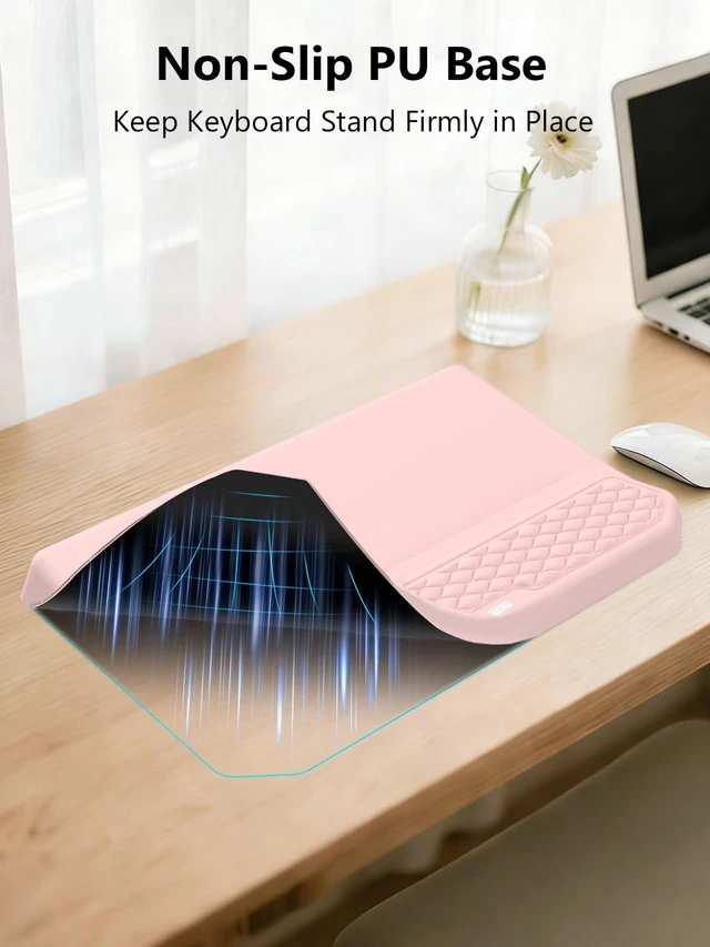 Alt view image 5 of 7 - 2-in-1 Ergonomic Keyboard Stand with Wrist Rest, Pink Comfy Keyboard Riser Holder with Massage Design, Non-Slip Base, Pain Relief for Typing