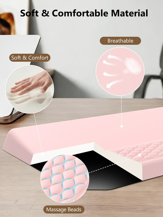 Alt view image 6 of 7 - 2-in-1 Ergonomic Keyboard Stand with Wrist Rest, Pink Comfy Keyboard Riser Holder with Massage Design, Non-Slip Base, Pain Relief for Typing