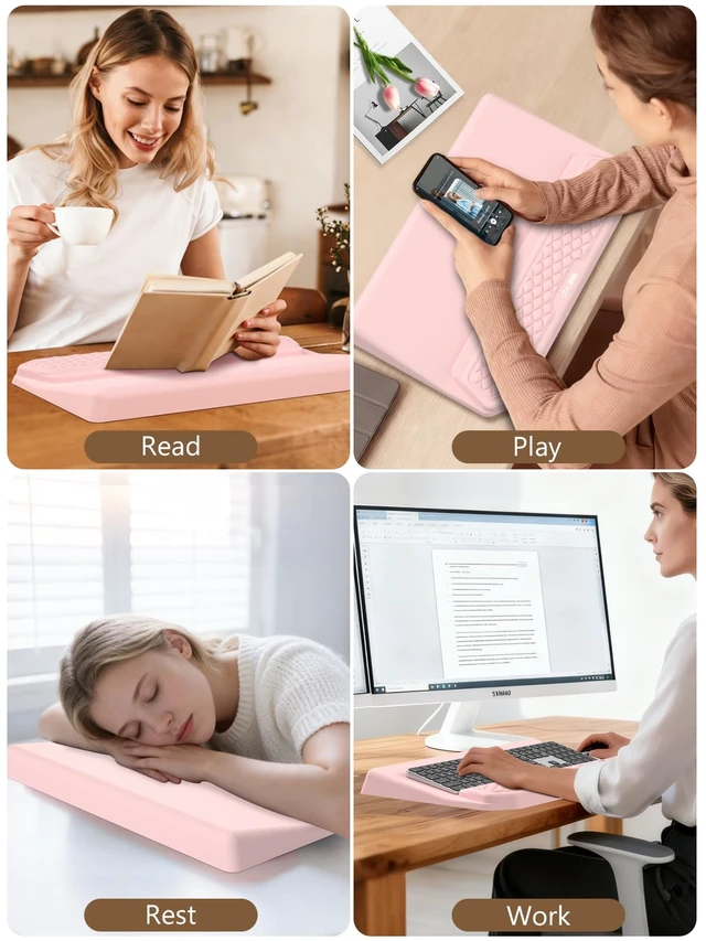 Alt view image 7 of 7 - 2-in-1 Ergonomic Keyboard Stand with Wrist Rest, Pink Comfy Keyboard Riser Holder with Massage Design, Non-Slip Base, Pain Relief for Typing