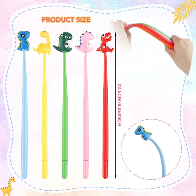 Alt view image 3 of 7 - 30 Pack Dinosaur Pens For Kids, Silicone Party Favor Pens Soft Grip, Assorted Dinosaur Toppers, Smooth Writing, Student Birthday Gifts from Teacher Birthday Party Favors