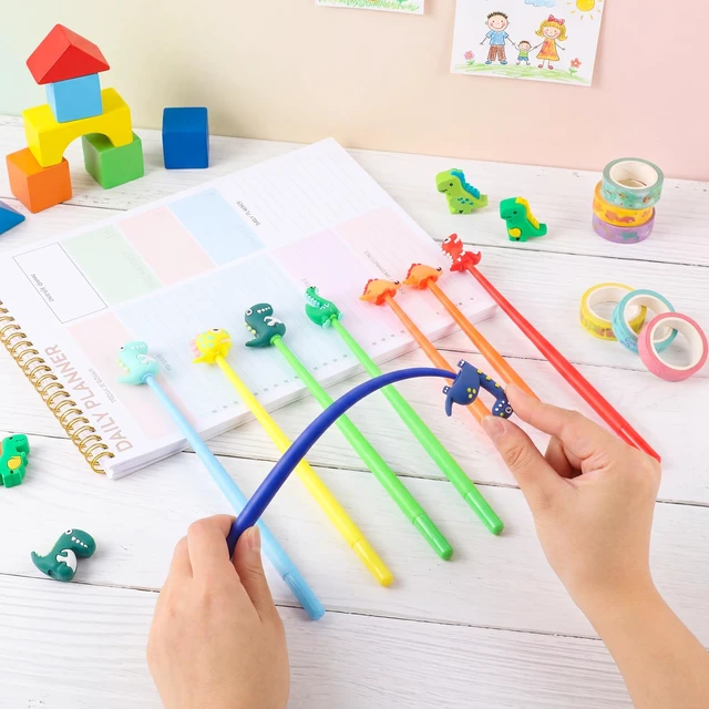 Alt view image 4 of 7 - 30 Pack Dinosaur Pens For Kids, Silicone Party Favor Pens Soft Grip, Assorted Dinosaur Toppers, Smooth Writing, Student Birthday Gifts from Teacher Birthday Party Favors