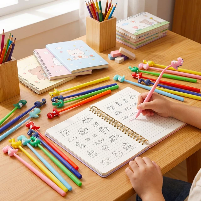 Alt view image 5 of 7 - 30 Pack Dinosaur Pens For Kids, Silicone Party Favor Pens Soft Grip, Assorted Dinosaur Toppers, Smooth Writing, Student Birthday Gifts from Teacher Birthday Party Favors