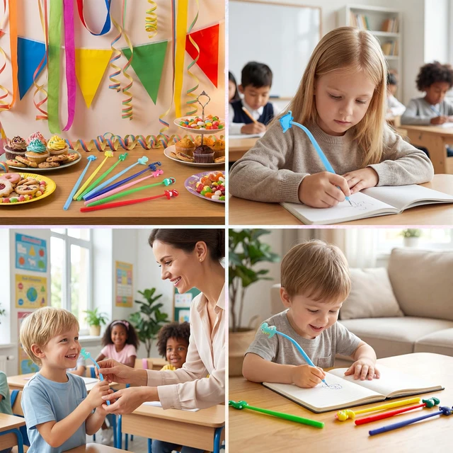 Alt view image 7 of 7 - 30 Pack Dinosaur Pens For Kids, Silicone Party Favor Pens Soft Grip, Assorted Dinosaur Toppers, Smooth Writing, Student Birthday Gifts from Teacher Birthday Party Favors