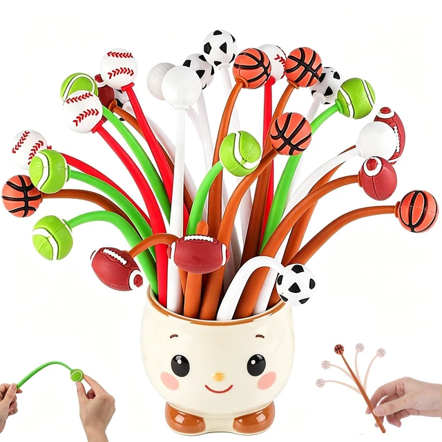 Main image of 30 Pcs Sports Ball Pens For Kids, Classroom Prizes Party Favors Soft Silicone Toppers, 6 Ball Designs, Stress-Relief Swing Top, Smooth Writing, School Rewards, Birthday Giveaways