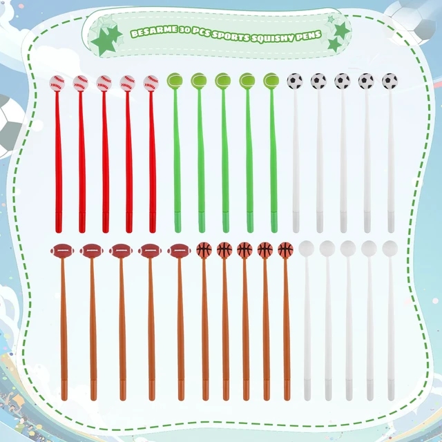 Alt view image 2 of 7 - 30 Pcs Sports Ball Pens For Kids, Classroom Prizes Party Favors Soft Silicone Toppers, 6 Ball Designs, Stress-Relief Swing Top, Smooth Writing, School Rewards, Birthday Giveaways
