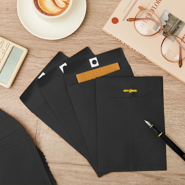 Alt view image 4 of 7 - 200 Pcs 5 x 7 Inch Clasp Manilla Envelopes, Small Colored Kraft Envelopes with Gummed Clasp Closure for Weddings, Invitations, Greeting Cards, Mailing, Storing, Home Office Business (Black)