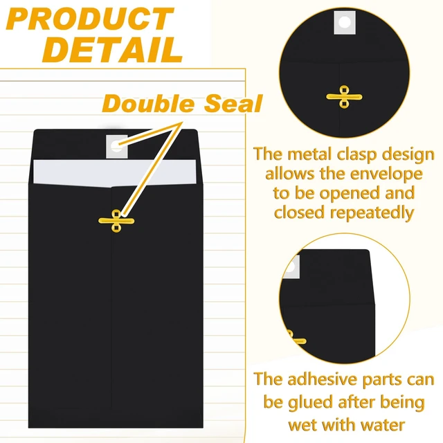 Alt view image 3 of 7 - 200 Pcs 5 x 7 Inch Clasp Manilla Envelopes, Small Colored Kraft Envelopes with Gummed Clasp Closure for Weddings, Invitations, Greeting Cards, Mailing, Storing, Home Office Business (Black)