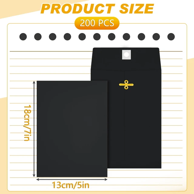 Alt view image 2 of 7 - 200 Pcs 5 x 7 Inch Clasp Manilla Envelopes, Small Colored Kraft Envelopes with Gummed Clasp Closure for Weddings, Invitations, Greeting Cards, Mailing, Storing, Home Office Business (Black)