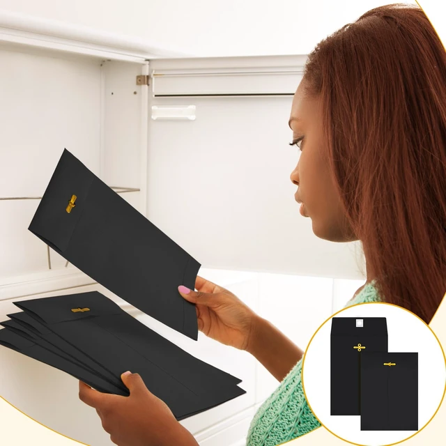 Alt view image 6 of 7 - 200 Pcs 5 x 7 Inch Clasp Manilla Envelopes, Small Colored Kraft Envelopes with Gummed Clasp Closure for Weddings, Invitations, Greeting Cards, Mailing, Storing, Home Office Business (Black)