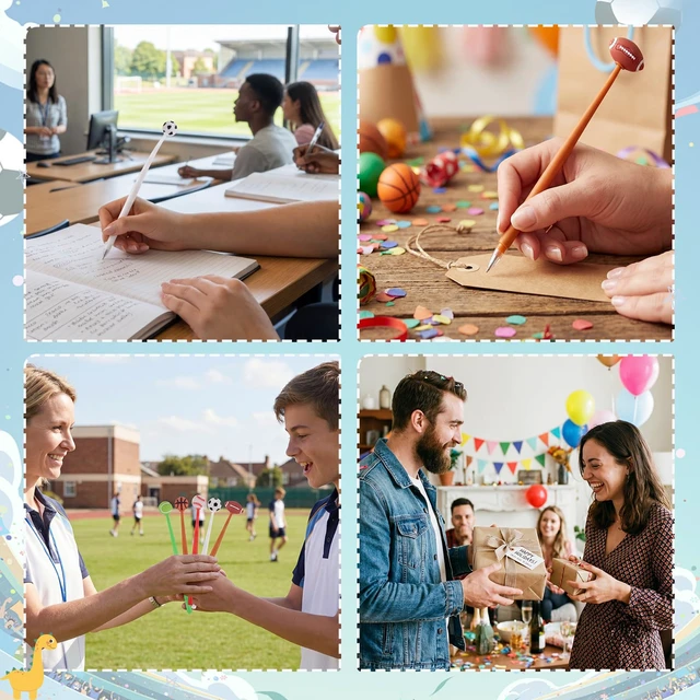 Alt view image 7 of 7 - 30 Pcs Sports Ball Pens For Kids, Classroom Prizes Party Favors Soft Silicone Toppers, 6 Ball Designs, Stress-Relief Swing Top, Smooth Writing, School Rewards, Birthday Giveaways