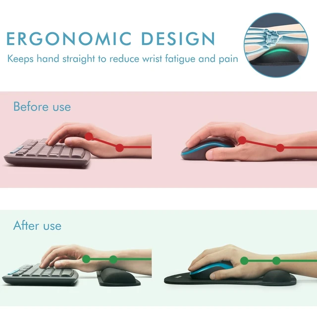 Alt view image 3 of 7 - Premium Keyboard Wrist Rest and Mouse Pad Wrist Support Ergonomic Memory Foam Set for Office, Laptop, Mac, Computer and Gaming, Comfortable Typing &Wrist Pain Relief