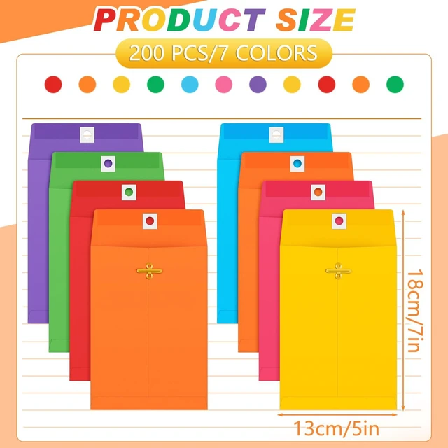 Alt view image 2 of 6 - 200 Pcs 5 x 7 Inch Clasp Manilla Envelopes, Small Colored Kraft Envelopes with Gummed Clasp Closure for Weddings, Invitations, Greeting Cards, Mailing, Storing, Home Office Business (Multicolor)