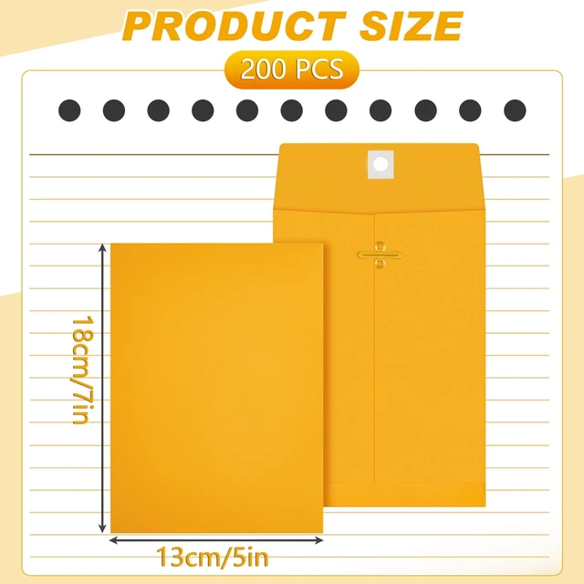 Alt view image 2 of 6 - 200 Pcs 5 x 7 Inch Clasp Manilla Envelopes, Small Colored Kraft Envelopes with Gummed Clasp Closure for Weddings, Invitations, Greeting Cards, Mailing, Storing, Home Office Business (Yellow)