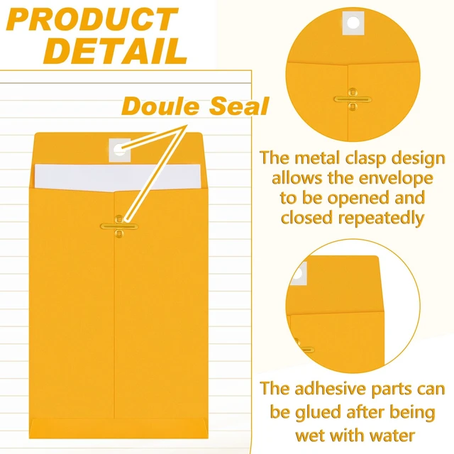 Alt view image 3 of 6 - 200 Pcs 5 x 7 Inch Clasp Manilla Envelopes, Small Colored Kraft Envelopes with Gummed Clasp Closure for Weddings, Invitations, Greeting Cards, Mailing, Storing, Home Office Business (Yellow)