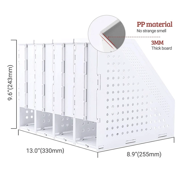 Alt view image 2 of 7 - Collapsible Magazine Holder Plastic Desktop 4 Compartment File Desk Magazine Organizer Vertical File Divider Sorter Storage Document Organizer for Office Home School Gray