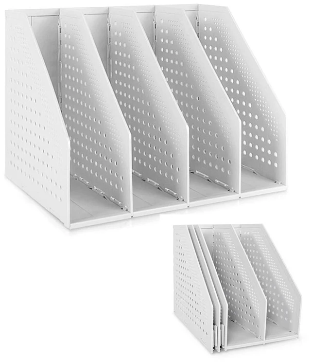 Main image of Collapsible Magazine Holder Plastic Desktop 4 Compartment File Desk Magazine Organizer Vertical File Divider Sorter Storage Document Organizer for Office Home School Gray
