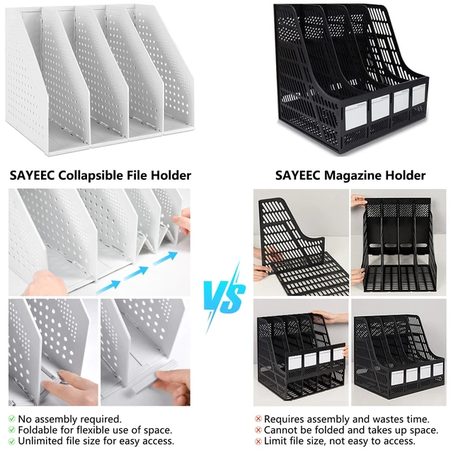 Alt view image 6 of 7 - Collapsible Magazine Holder Plastic Desktop 4 Compartment File Desk Magazine Organizer Vertical File Divider Sorter Storage Document Organizer for Office Home School Gray