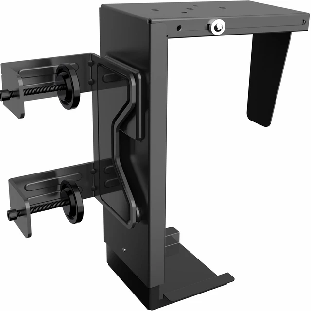 Main image of Black Clamp-on Desk Leg Large PC Mount, Mount-PCLC1 7.8-12.8 in Wide Adjustable Computer Mount, Under Desk CPU Case Machine Holder with Tool-Free Installation, Holds 44 lbs