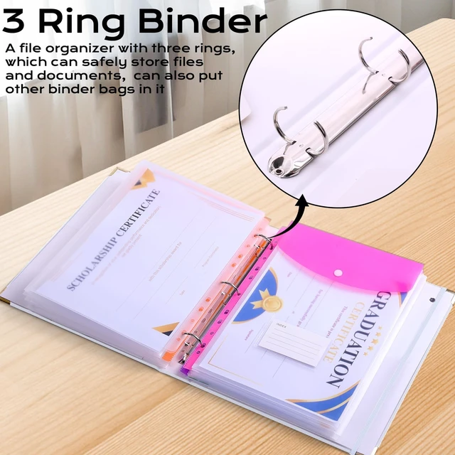 Alt view image 5 of 7 - Important Document Organizer 3 Ring Linen Binders Folio File Folders Beige Expanding Storage Holder with Gold-foiled Hardcover, 9 Pockets & Labels for A4, Letter Size Papers, Home & Office