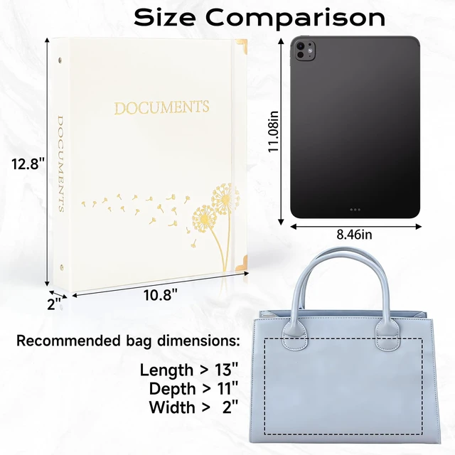 Alt view image 2 of 7 - Important Document Organizer 3 Ring Linen Binders Folio File Folders Beige Expanding Storage Holder with Gold-foiled Hardcover, 9 Pockets & Labels for A4, Letter Size Papers, Home & Office