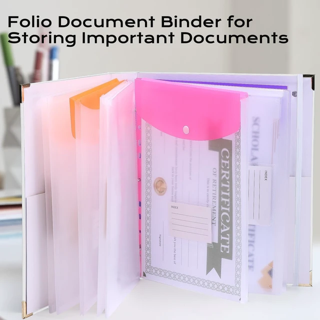 Alt view image 7 of 7 - Important Document Organizer 3 Ring Linen Binders Folio File Folders Beige Expanding Storage Holder with Gold-foiled Hardcover, 9 Pockets & Labels for A4, Letter Size Papers, Home & Office
