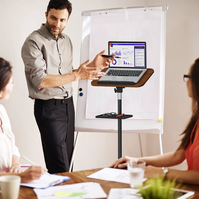 Alt view image 3 of 7 - Lectern Podium Stand with Storage Tray, Height Adjustable Lectern Stand Mobile Podium, Portable Floor Standing Podium Lectern for Church, Weddings, Classroom, Speech