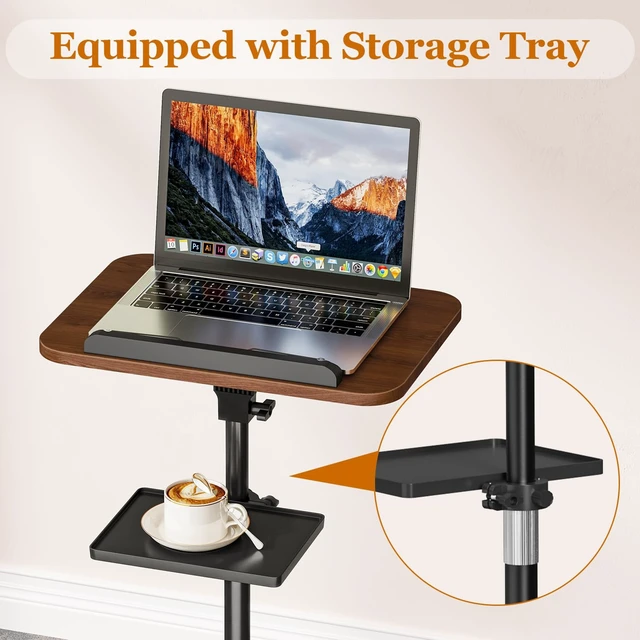 Alt view image 4 of 7 - Lectern Podium Stand with Storage Tray, Height Adjustable Lectern Stand Mobile Podium, Portable Floor Standing Podium Lectern for Church, Weddings, Classroom, Speech