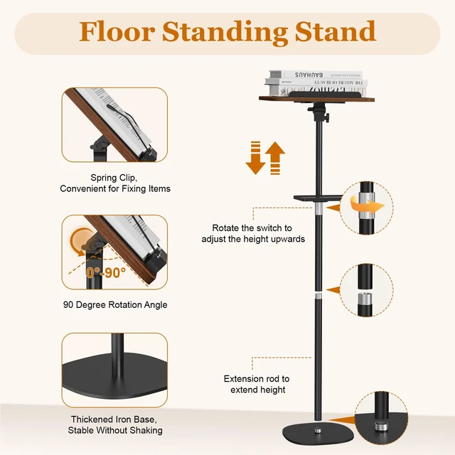 Alt view image 6 of 7 - Lectern Podium Stand with Storage Tray, Height Adjustable Lectern Stand Mobile Podium, Portable Floor Standing Podium Lectern for Church, Weddings, Classroom, Speech